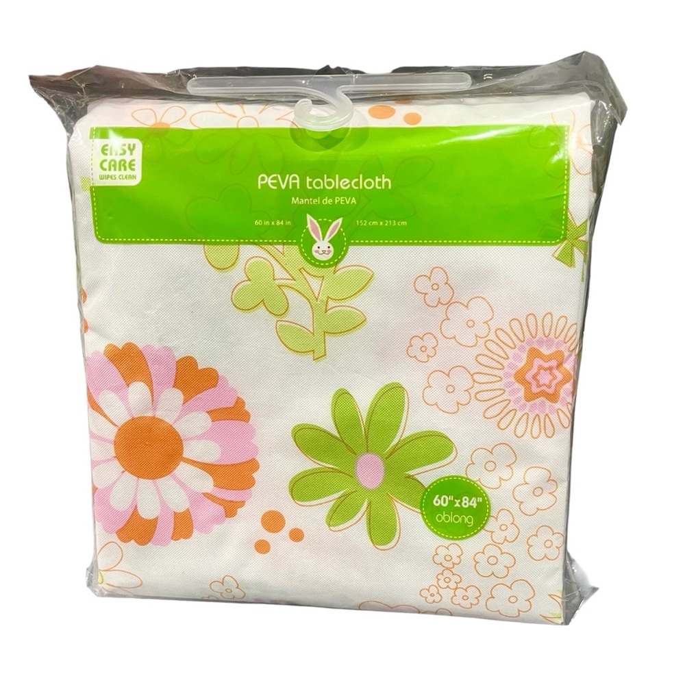 Groovy Floral PEVA Oblong Tablecloth. Easy Care Wipes Clean. 60"x84". New